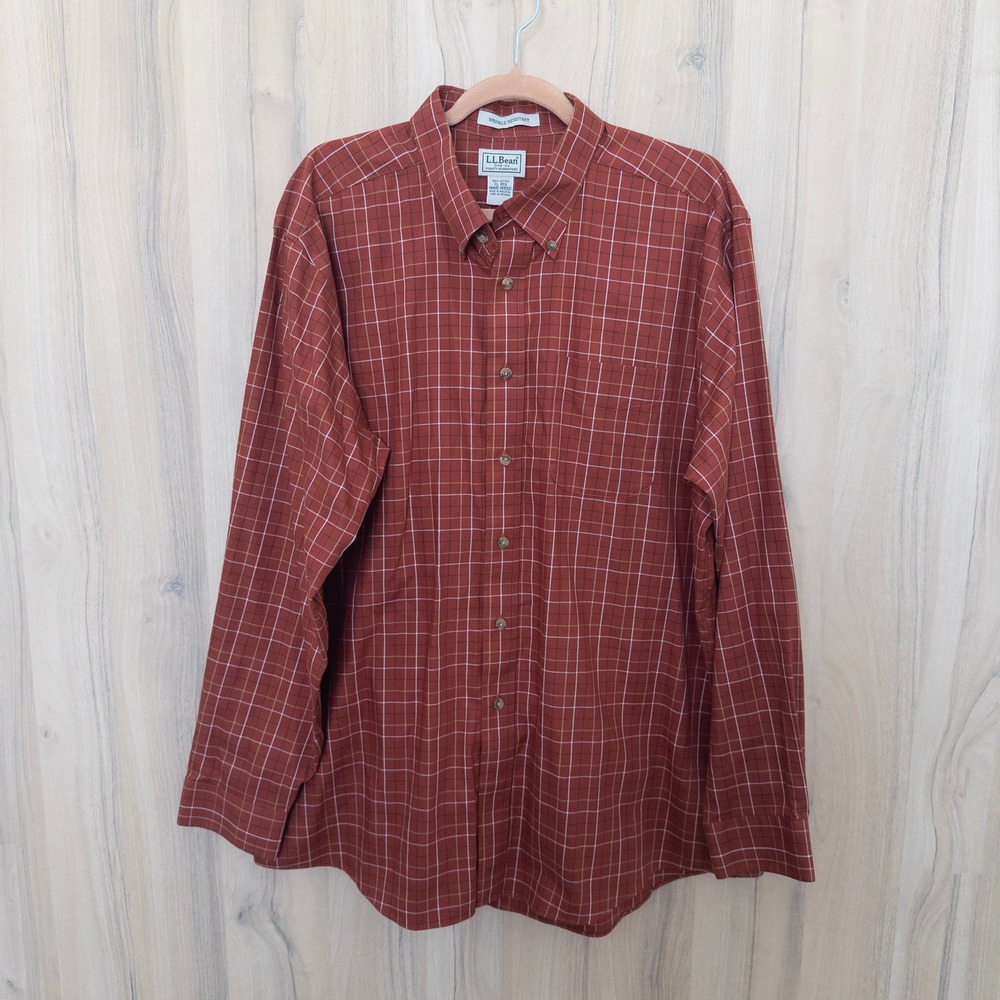 LL Bean Mens Button Down Plaid Shirt XL‎ Red Wrinkle Resistant Gorpcore Outdoor